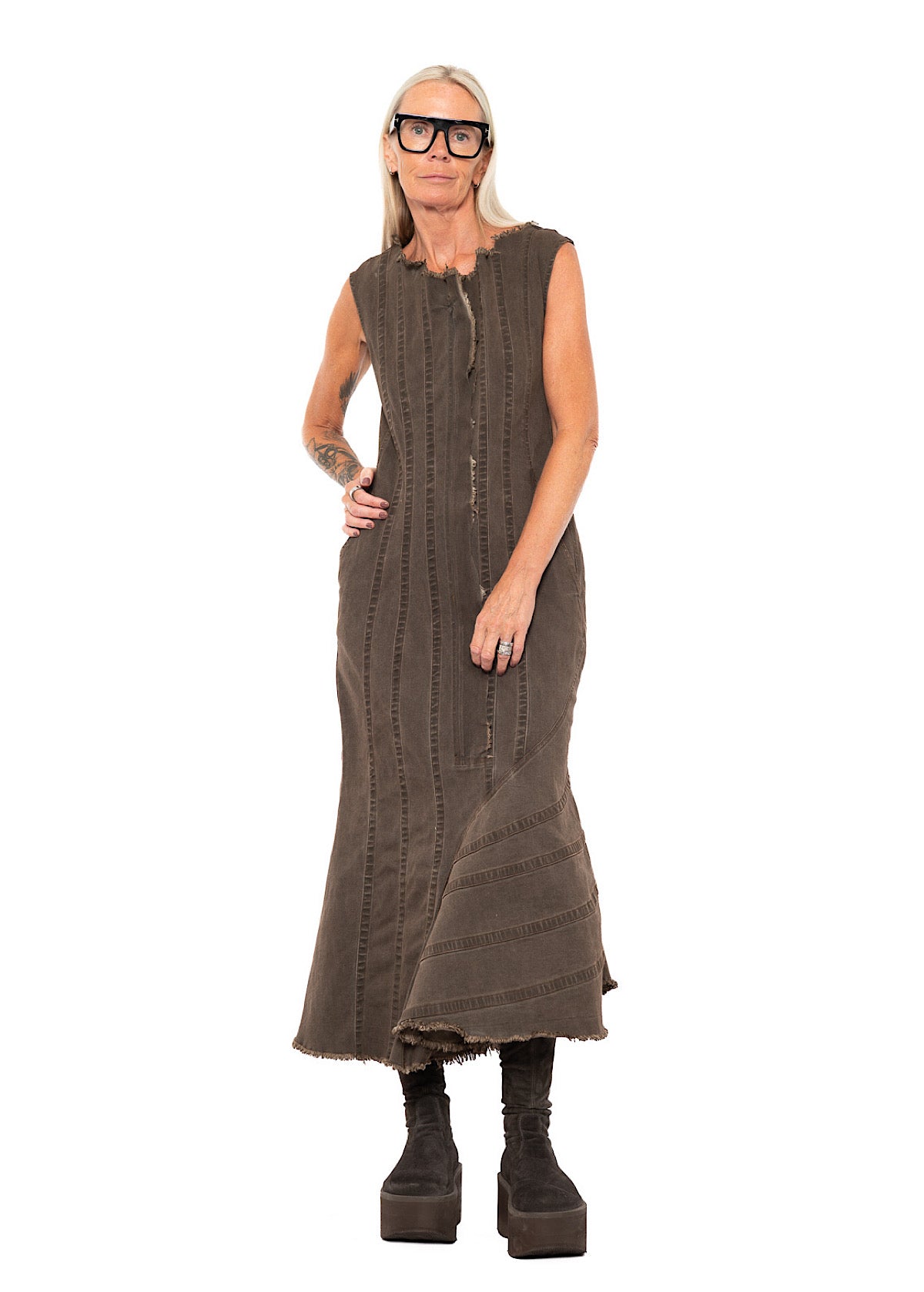 FISHTAIL STRETCH DENIM DRESS