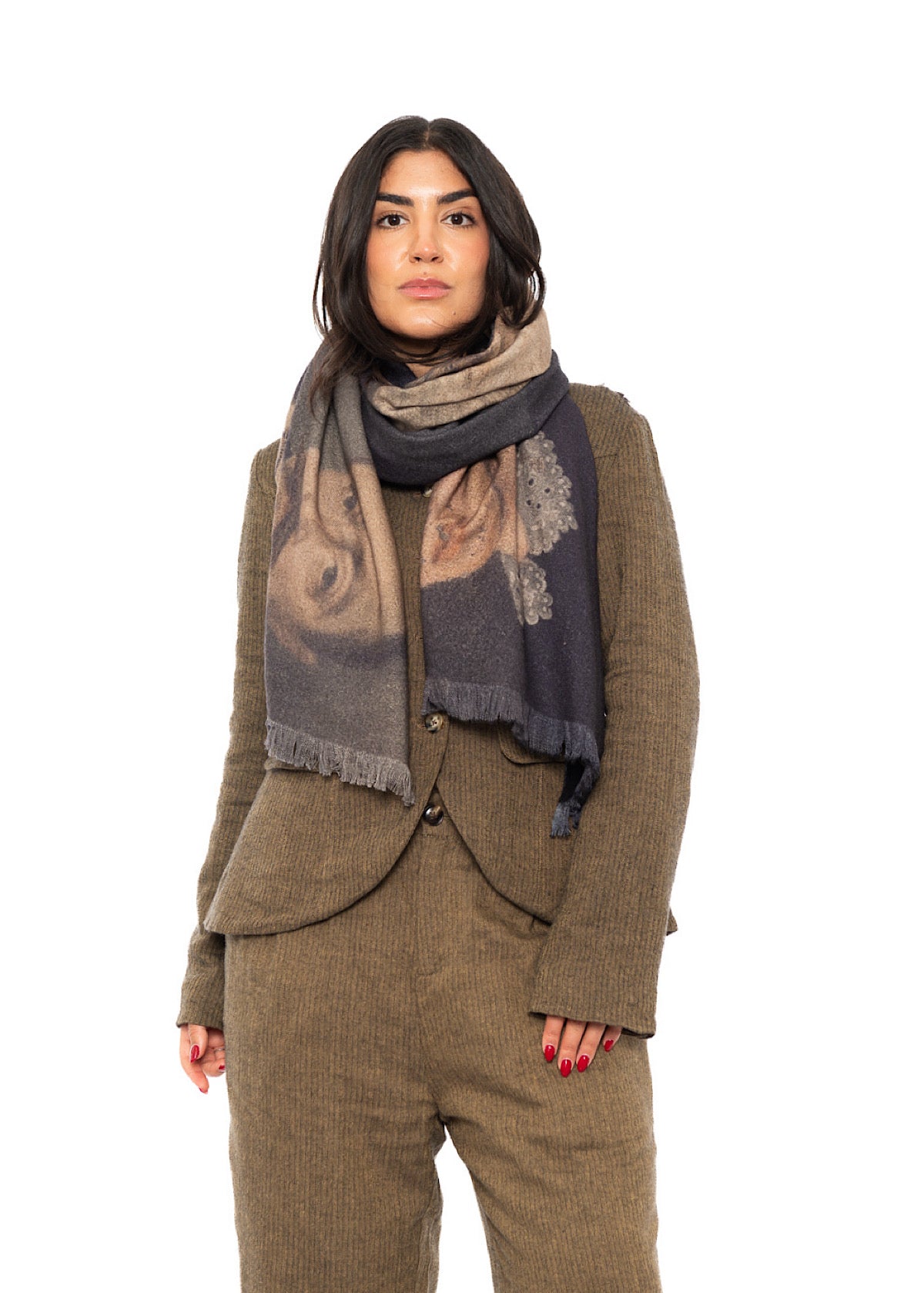 PORTRAIT PRINTED WOOL SCARF