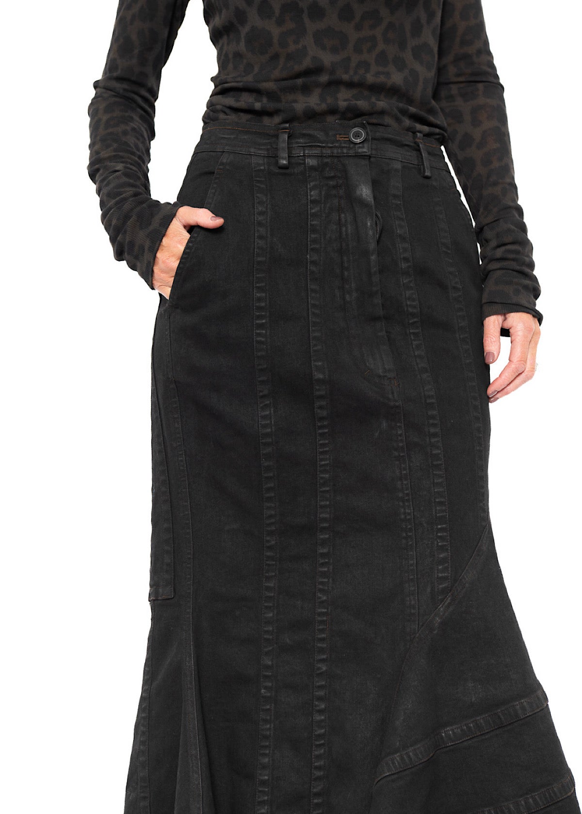 FISHTAIL STRETCH DENIM SKIRT