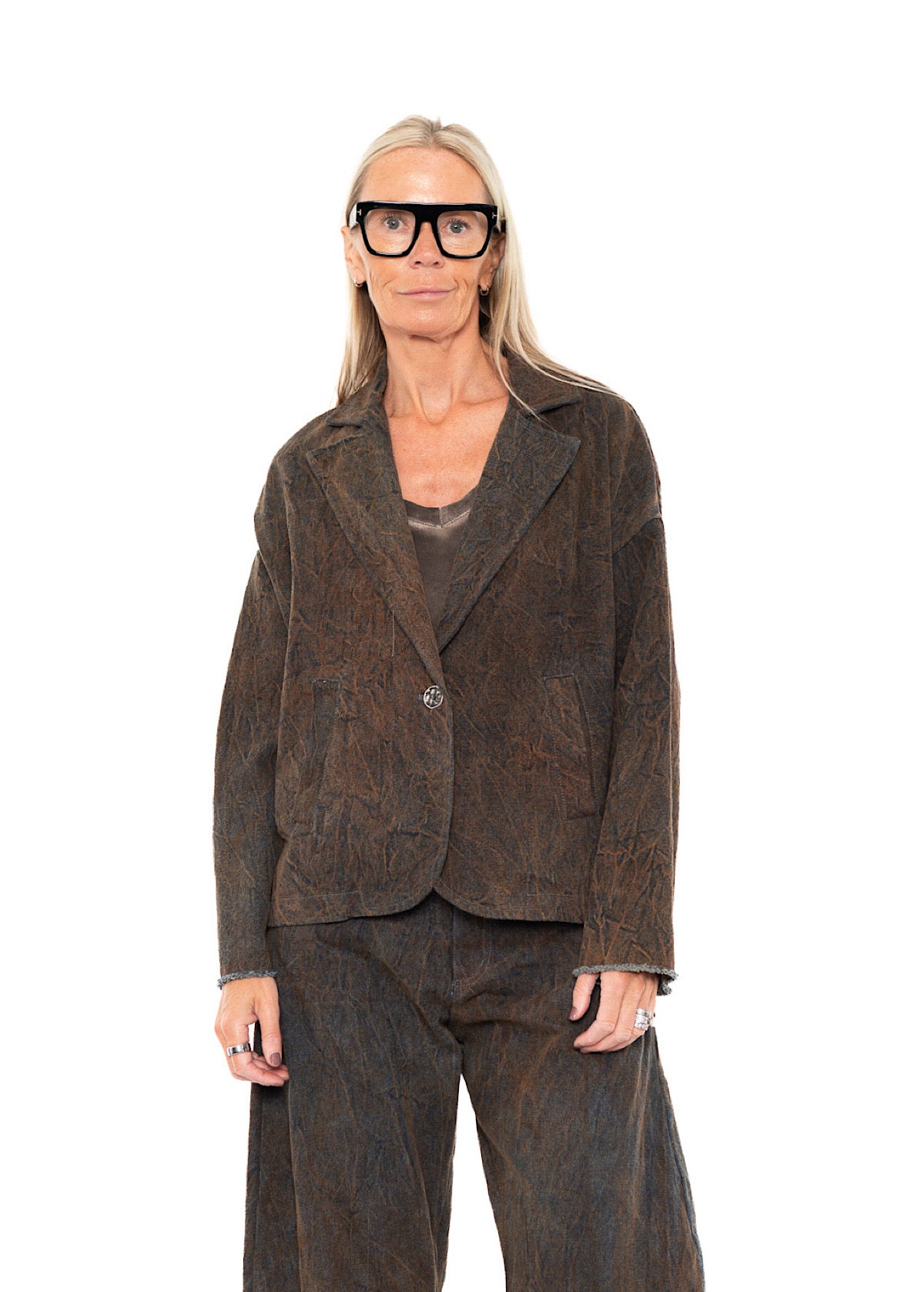 STONE-WASHED DENIM CROPPED BLAZER