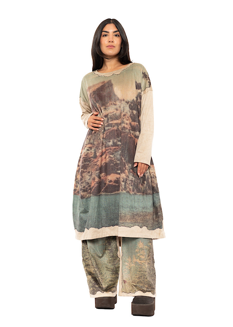 LANDSCAPE PRINT BALLOON DRESS