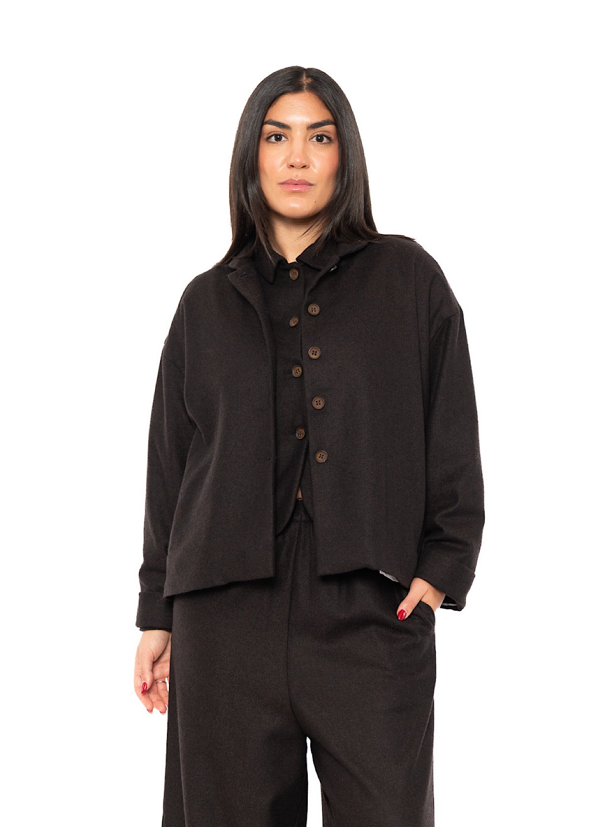 BOXY HERRINGBONE WOOL BLEND FLORA JACKET