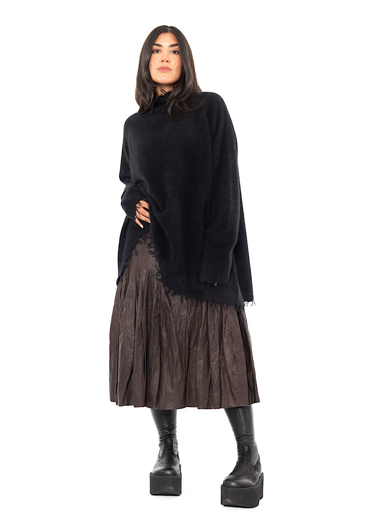 PANELLED LEATHER A-LINE SKIRT