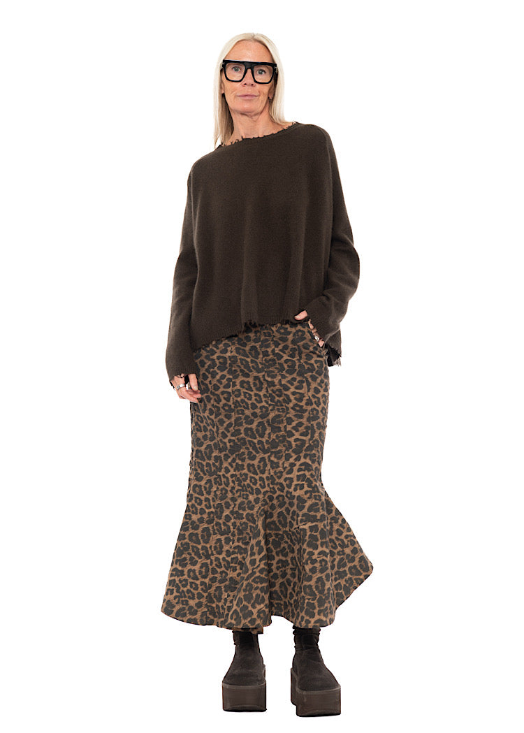 DISTRESSED MERINO RACCOON PULLOVER