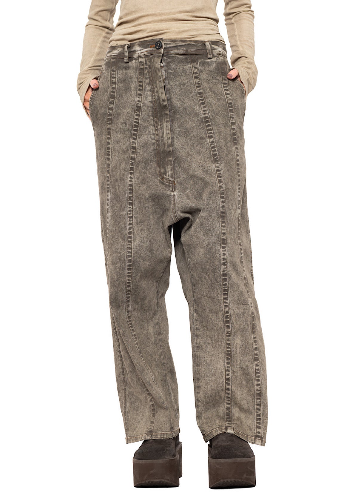 STRAIGHT-LEG DROP-CROTCH DENIM TROUSER