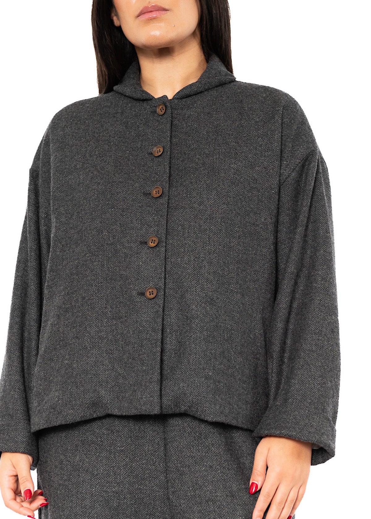 BOXY HERRINGBONE WOOL BLEND FLORA JACKET