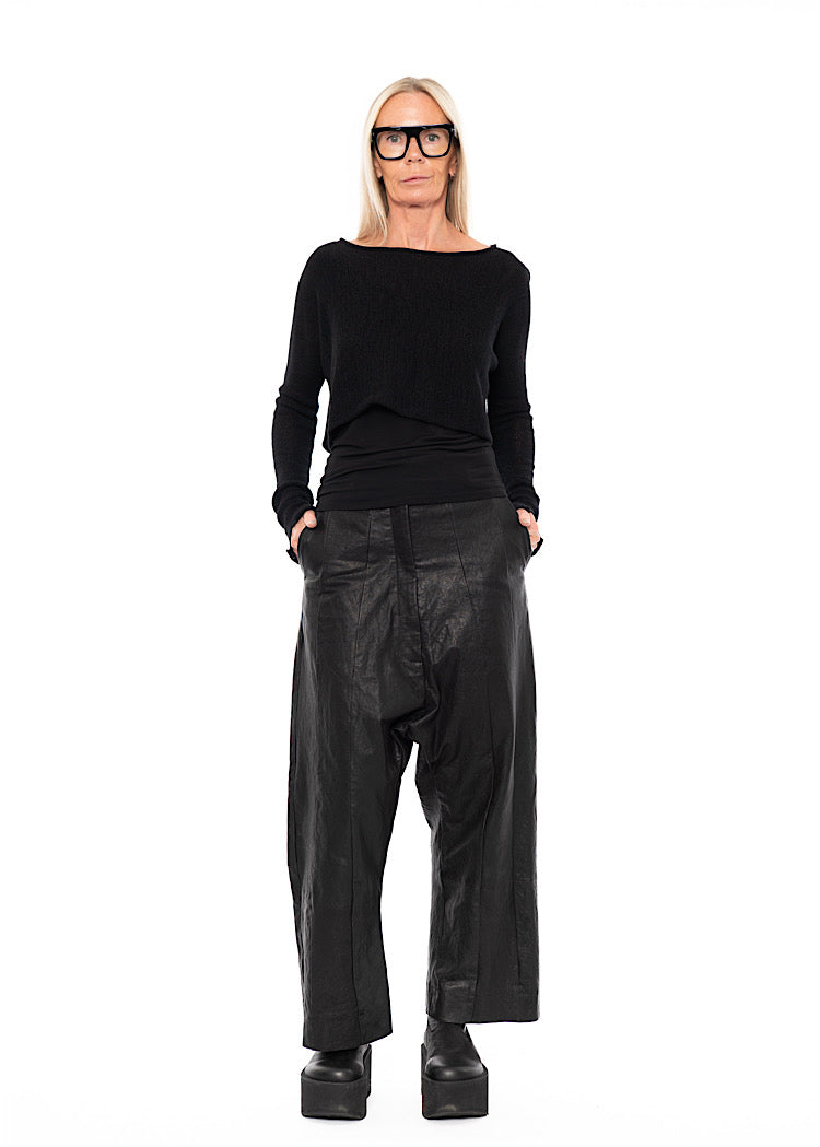 CROPPED LINEN-BLEND KNITTED PULLOVER