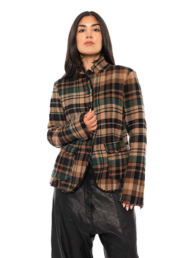 TEXTURED CHECK WOOL BLEND JACKET