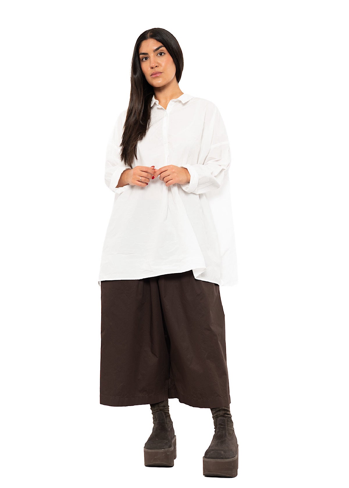 OVERSIZED CRINKLE COTTON HENLEY SHIRT
