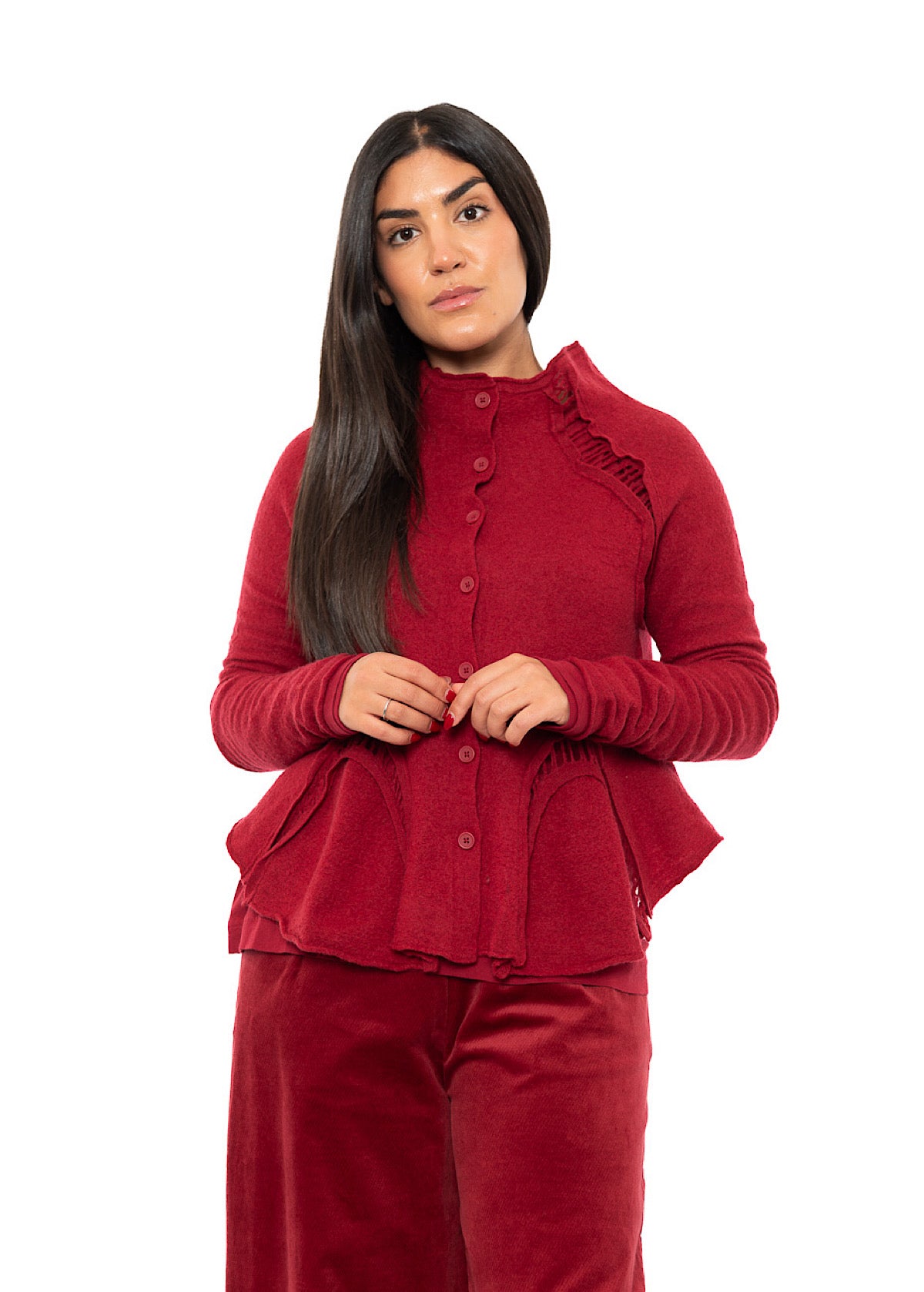 CROPPED BOILED WOOL CARDIGAN
