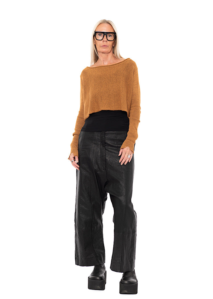CROPPED LINEN-BLEND KNITTED PULLOVER