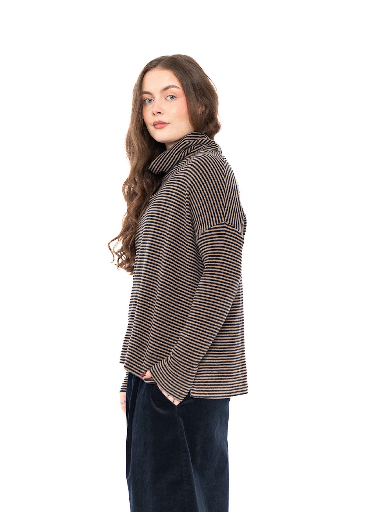 STRIPED COTTON-FLEECE JADE PULLOVER