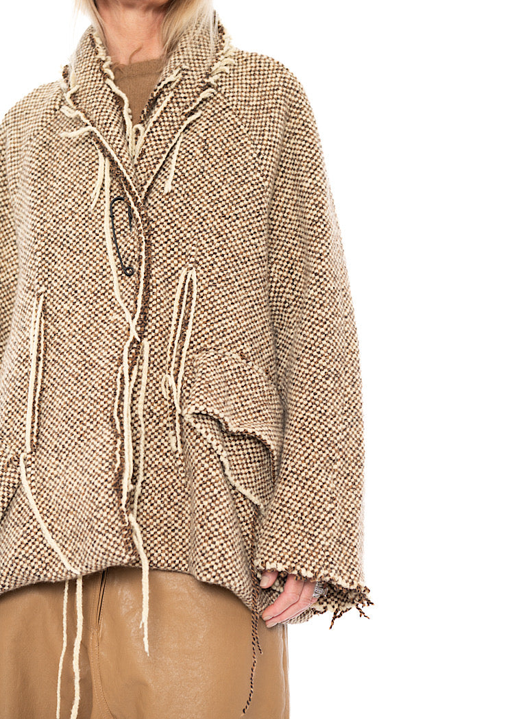 OVERSIZED DISTRESSED CHECK WOOL JACKET