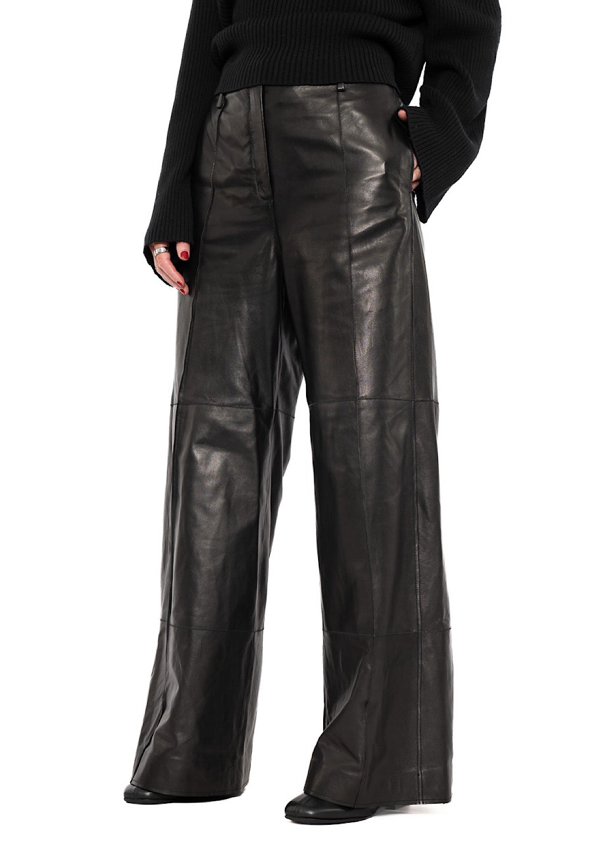 SIGNATURE WIDE LEG LEATHER TROUSER