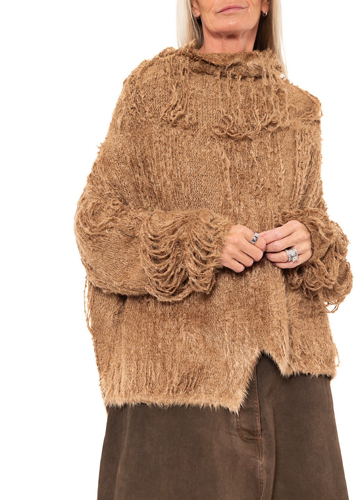 LADDERED SILK KNIT PULLOVER