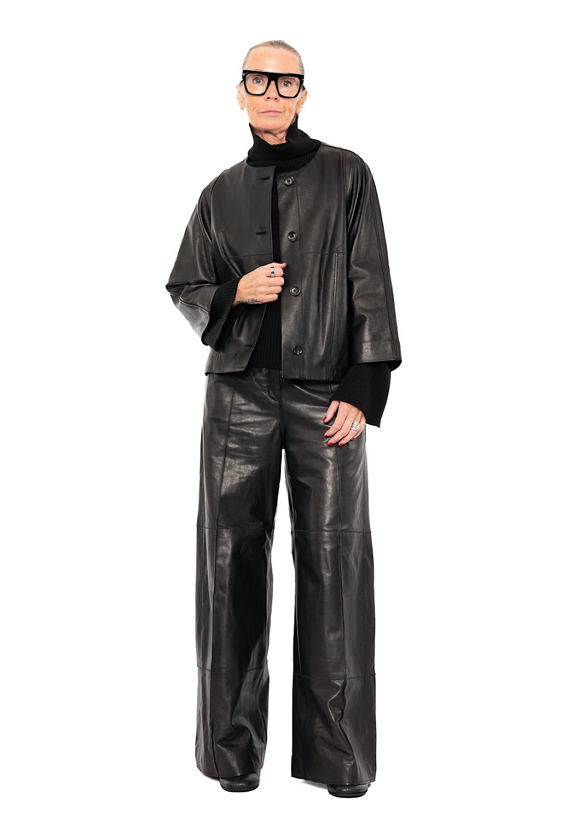 SIGNATURE WIDE LEG LEATHER TROUSER