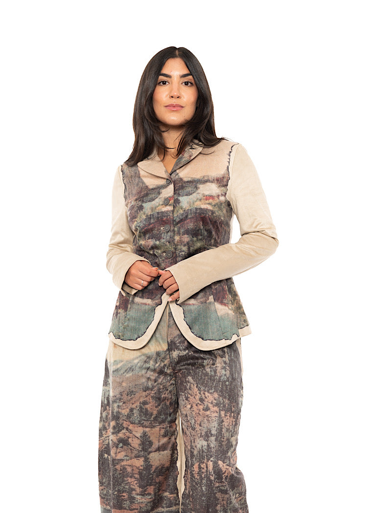 LANDSCAPE PRINT FAUX SUEDE JACKET