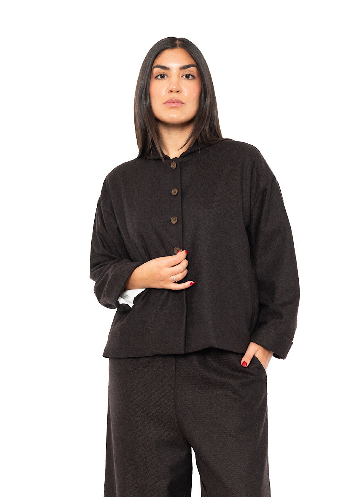 BOXY HERRINGBONE WOOL BLEND FLORA JACKET