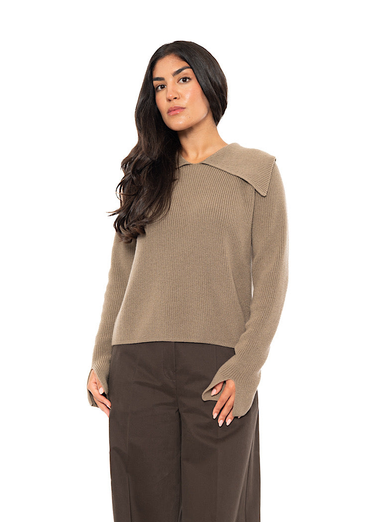 OPEN COLLAR MERINO WOOL PULLOVER