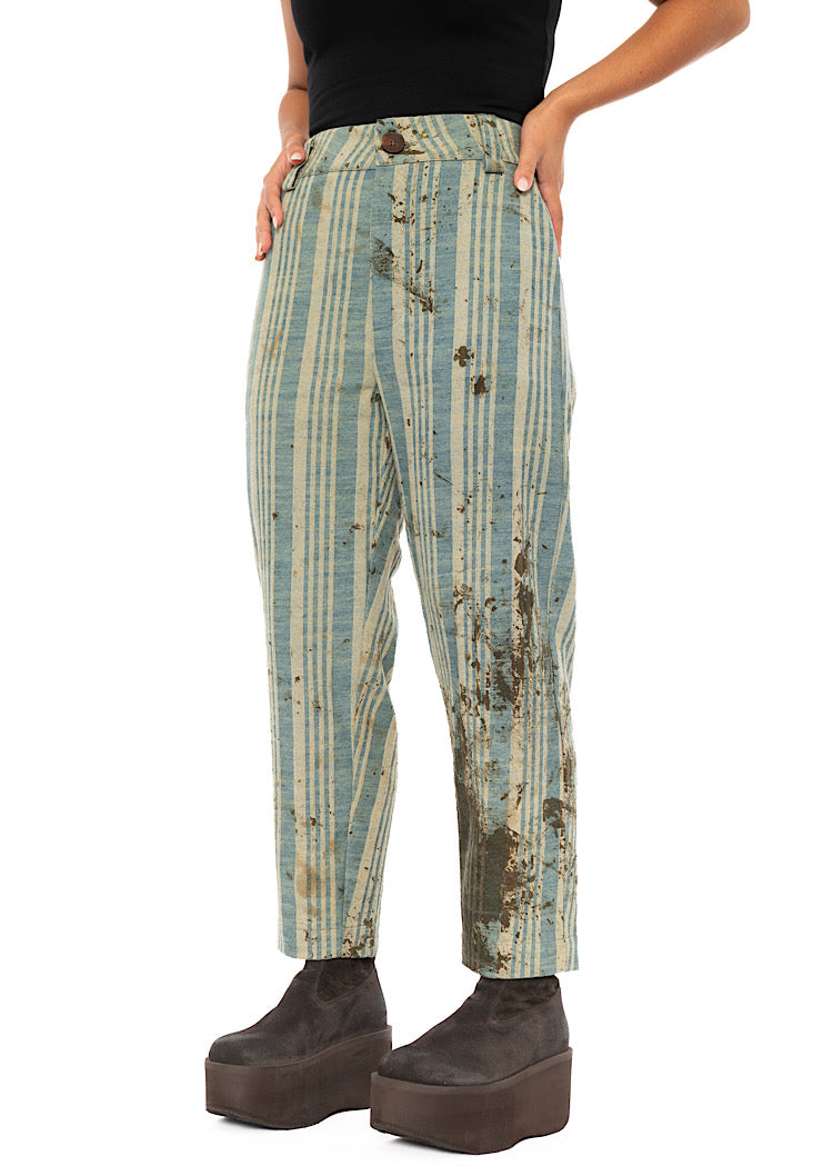 STRAIGHT LEG STRIPED COTTON TROUSER