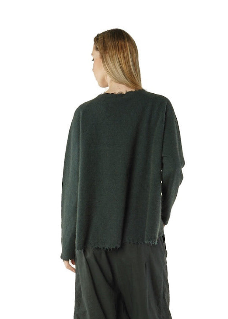 DISTRESSED MERINO RACCOON PULLOVER *GINGER* (SHOWN IN PETROL)