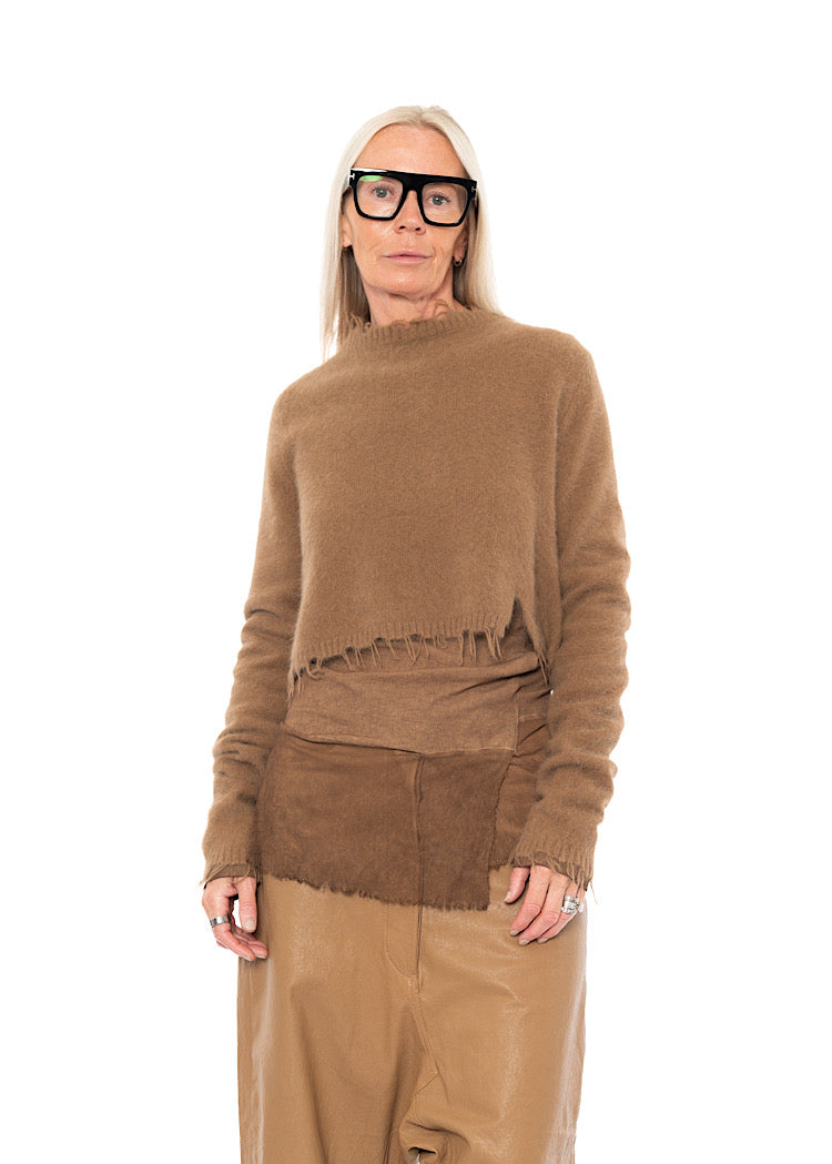 CROPPED FOX WOOL SILK PULLOVER