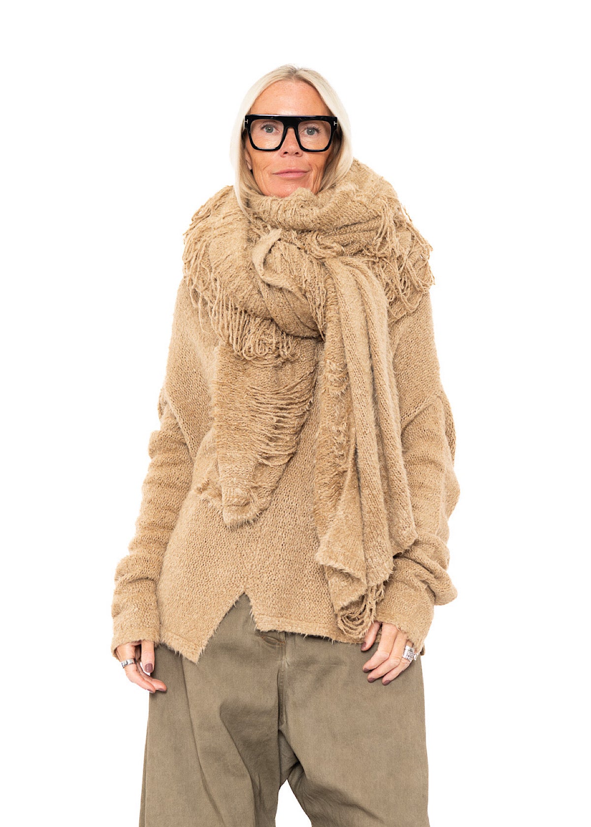 LADDERED SILK KNIT SCARF