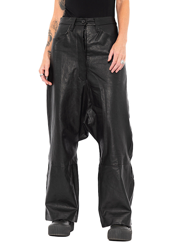 LEATHER DROP-CROTCH TROUSER