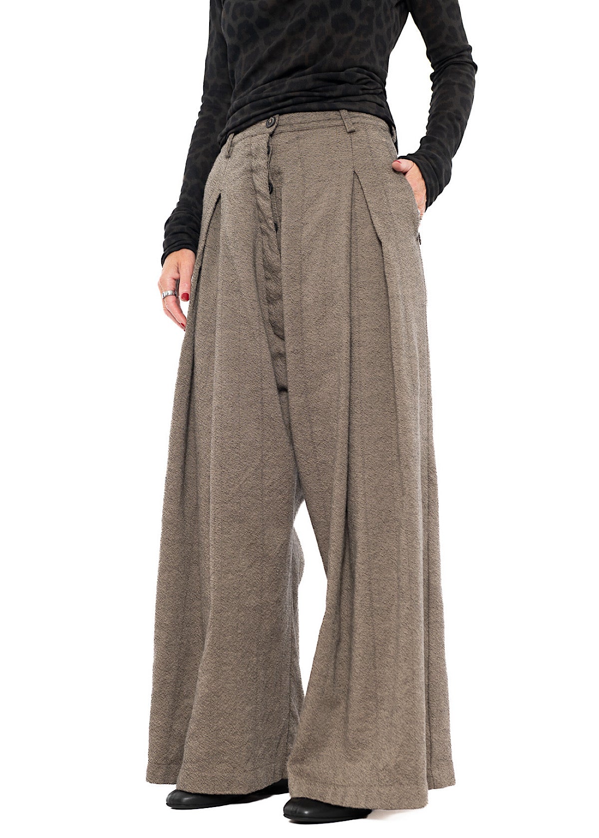 DROP-CROTCH PINSTRIPE WOOL TROUSER