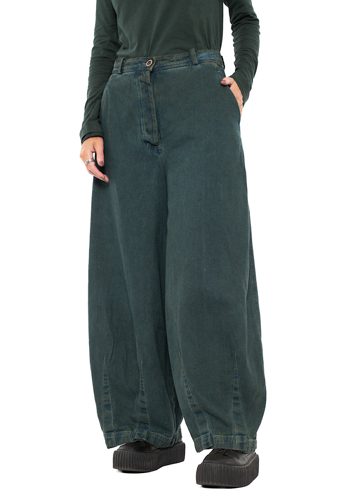 GARMENT-DYED DENIM WIDE LEG TROUSER