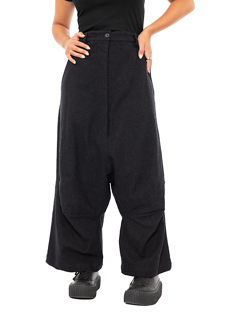 PINSTRIPE DROP CROTCH WOOL TROUSER