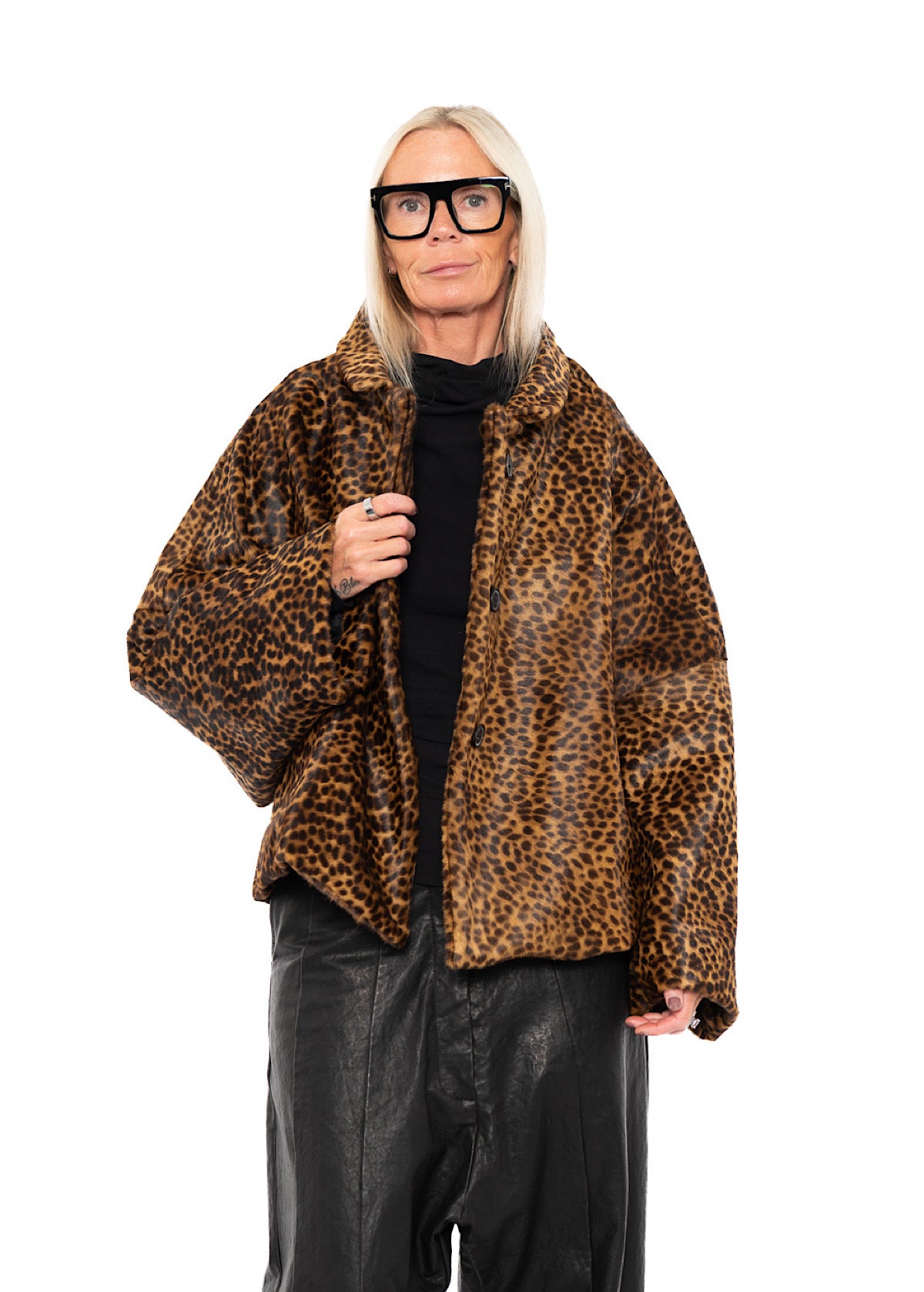 LEOPARD LEATHER COCOON JACKET