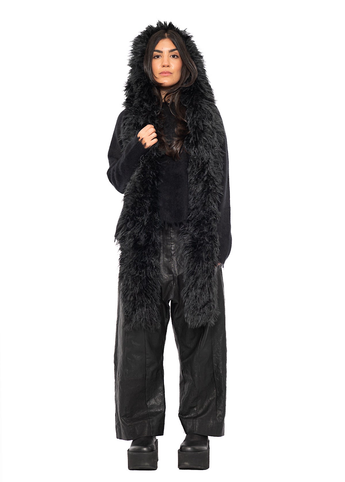 STATEMENT FAUX FUR HOODED SCARF