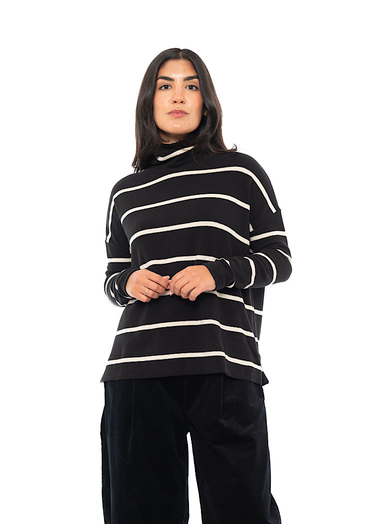 STRIPED COTTON-FLEECE JADE PULLOVER