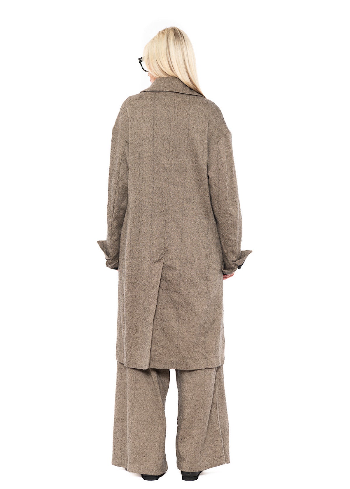 DOUBLE-BREASTED PINSTRIPE WOOL COAT