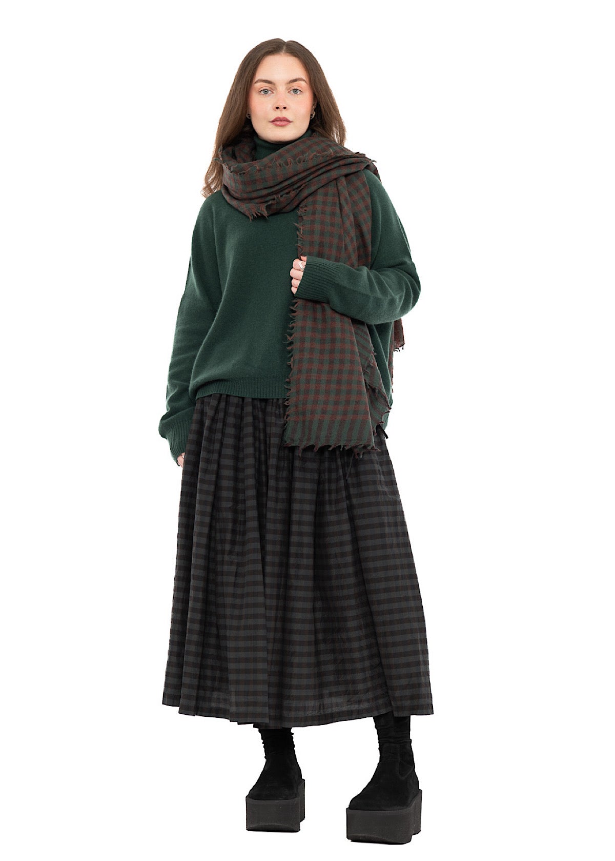 CHECKED COTTON-SILK SKIRT