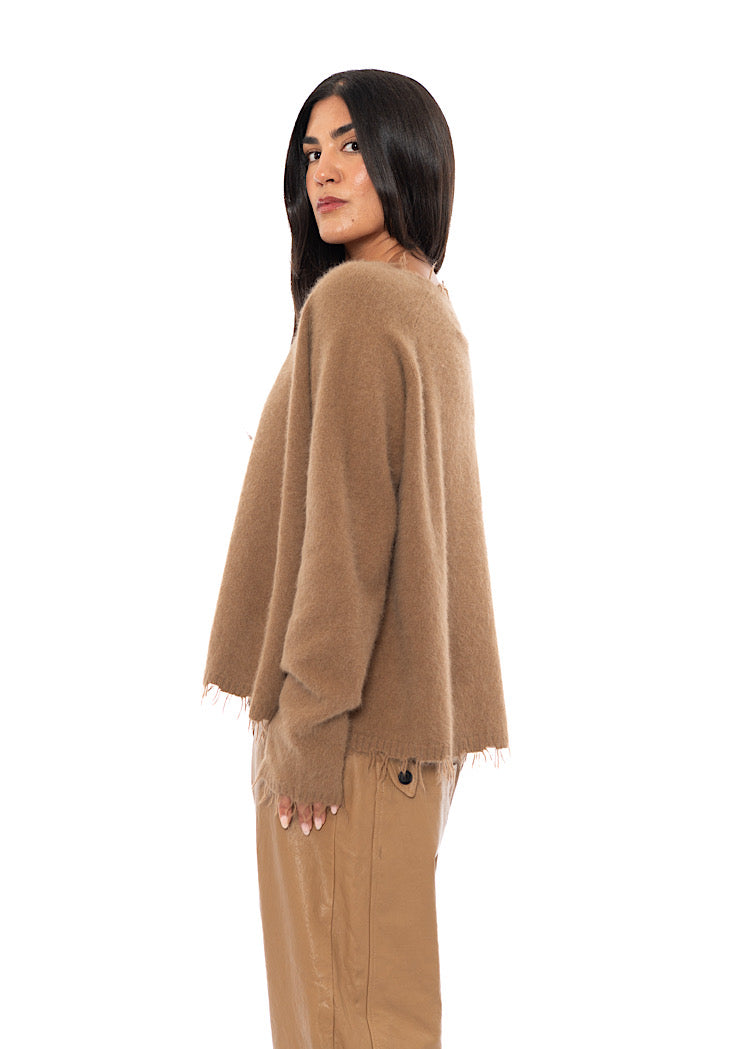 RELAXED FRAYED KNIT PULLOVER