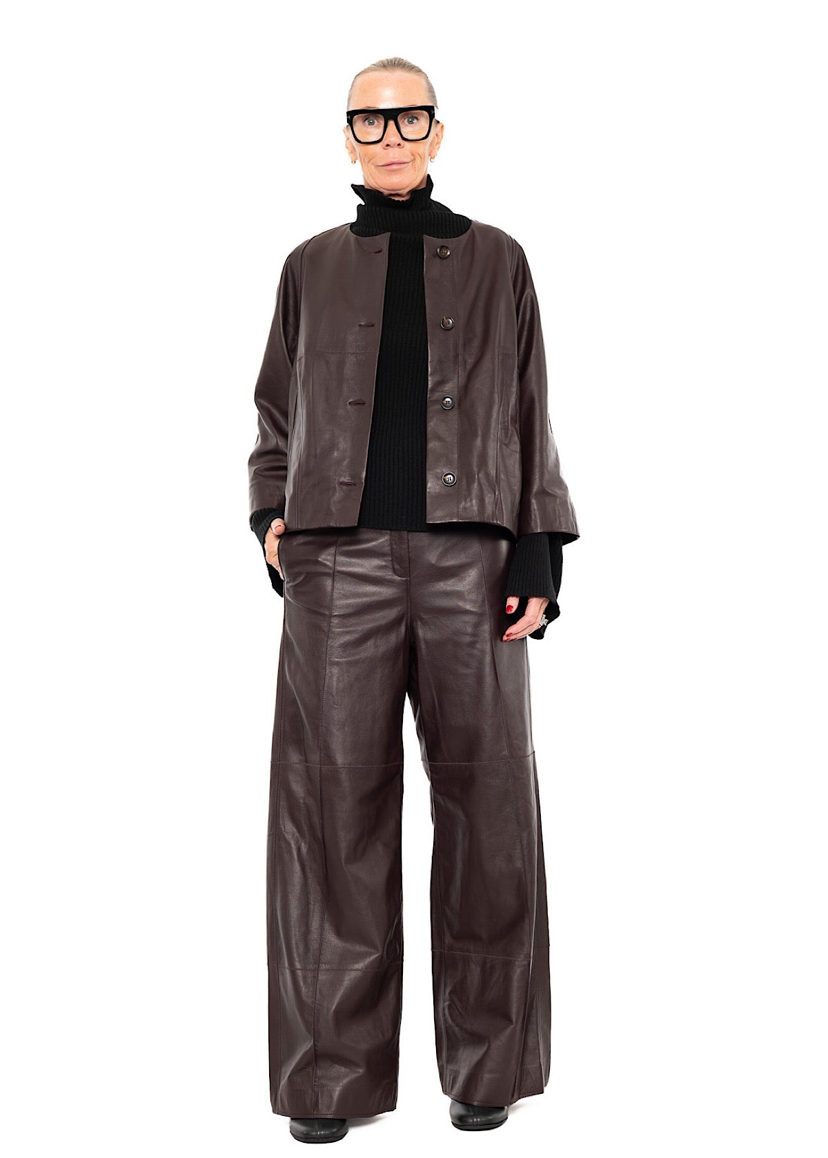 SIGNATURE WIDE LEG LEATHER TROUSER