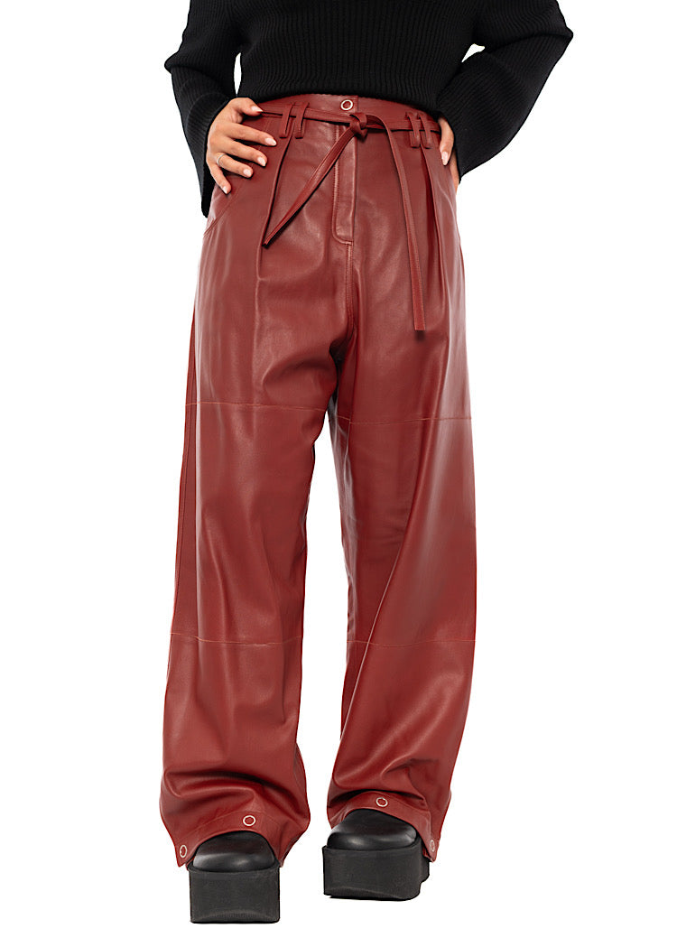 RELAXED WIDE LEG LEATHER TROUSER