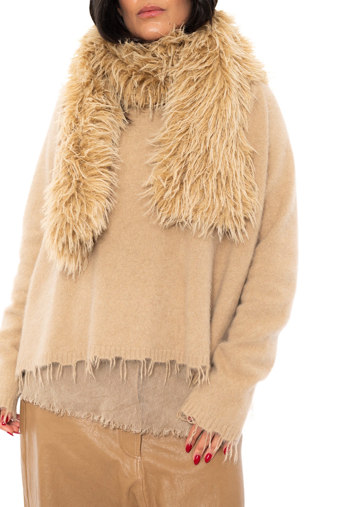 STATEMENT FAUX FUR HOODED SCARF