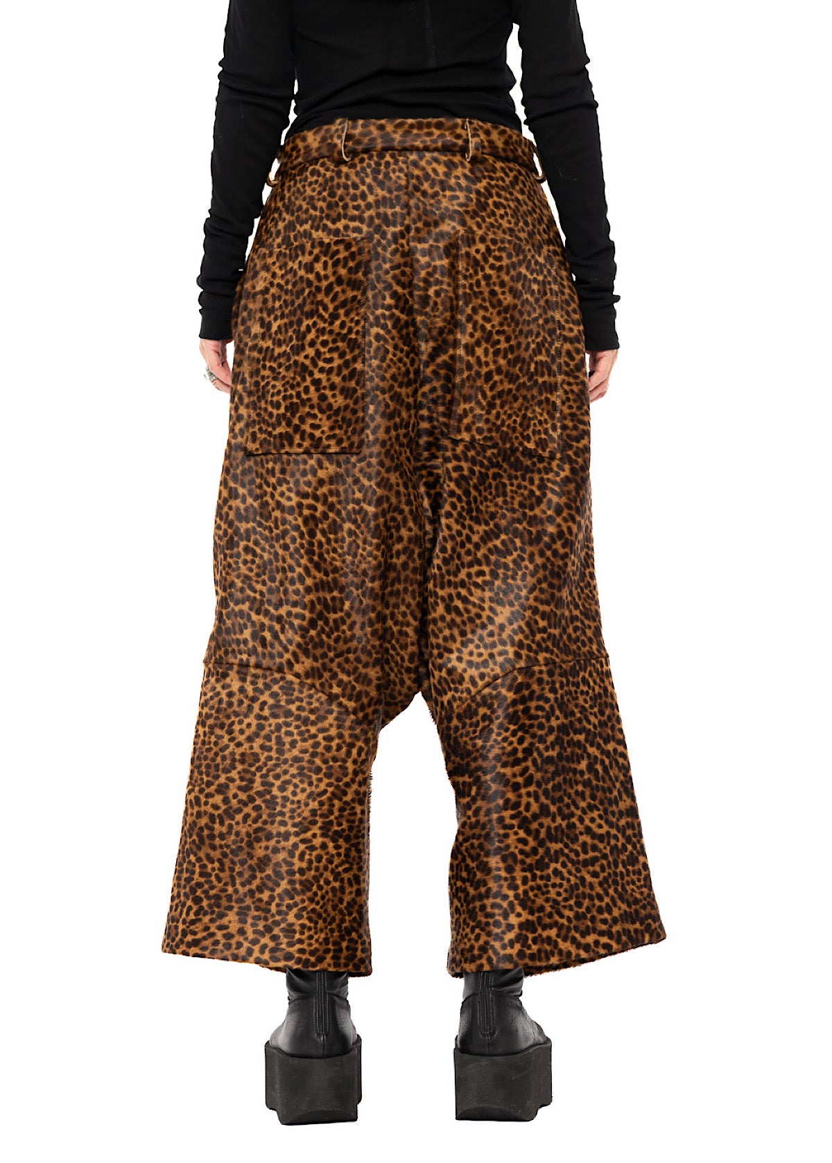 LEOPARD LEATHER DROP CROTCH TROUSER