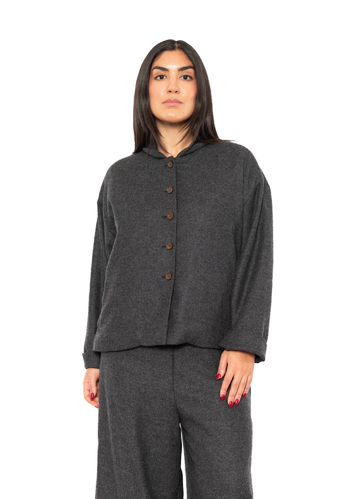 BOXY HERRINGBONE WOOL BLEND FLORA JACKET