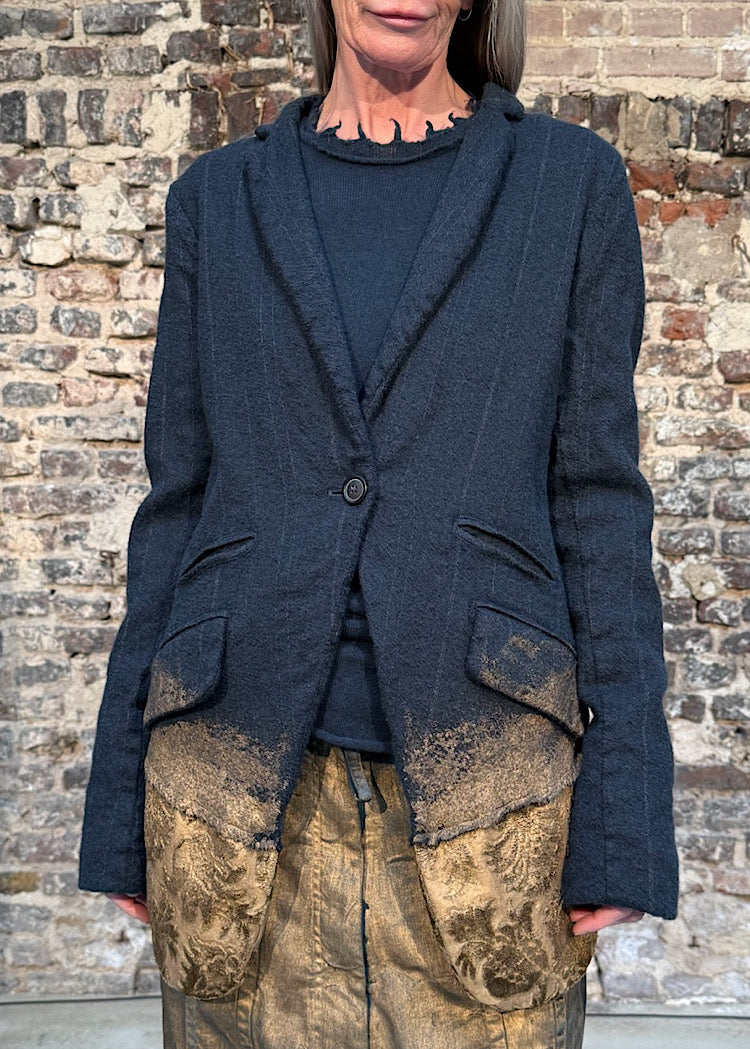 GOLD-PAINTED PINSTRIPE WOOL JACKET *UMBRA STRIPE* (Shown in PETROL STRIPE)