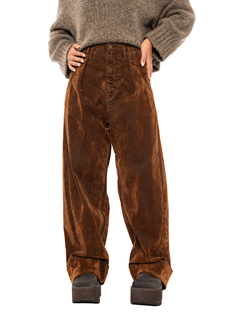 FLOCKED BARREL-LEG TROUSER