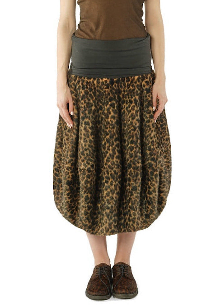 FAUX FUR LEOPARD BALLOON SKIRT