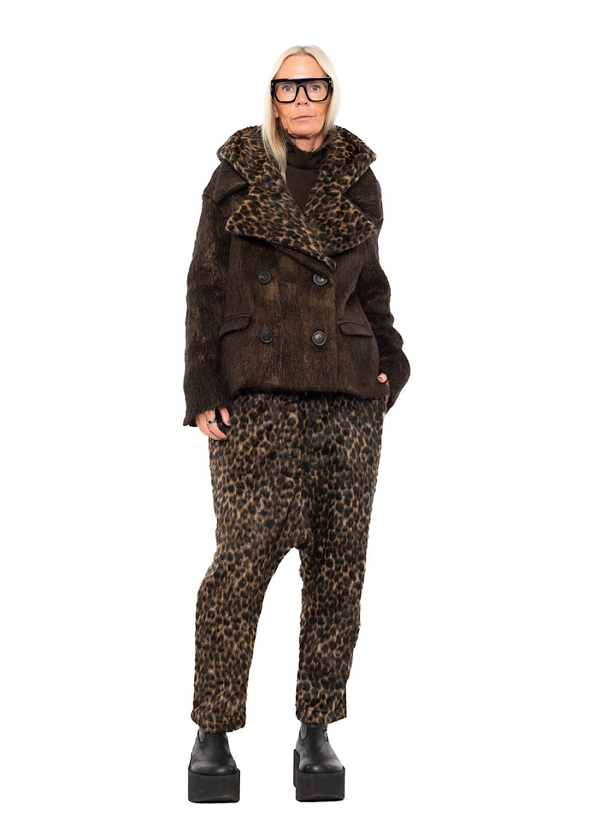 OVERSIZED LONG-HAIR WOOL JACKET WITH DETACHABLE LEOPARD COLLAR