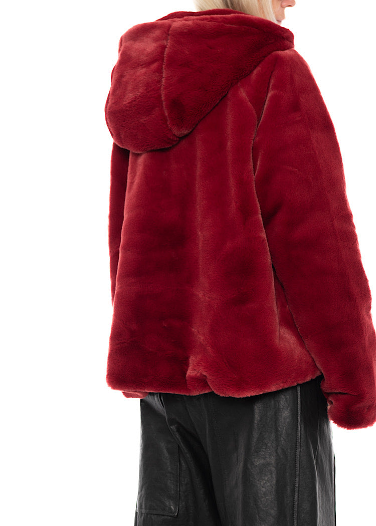CROPPED HOODED FAUX FUR JACKET