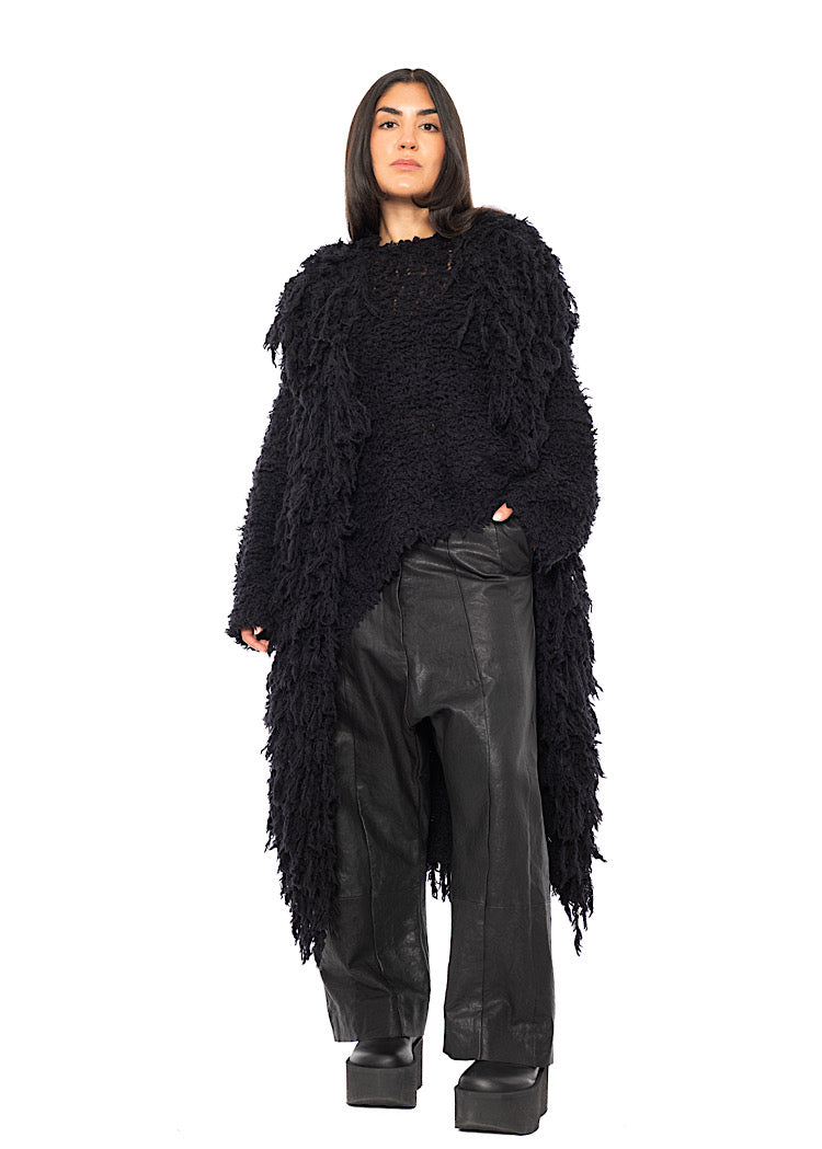 LONGLINE TEXTURED WOOL BLEND CARDIGAN