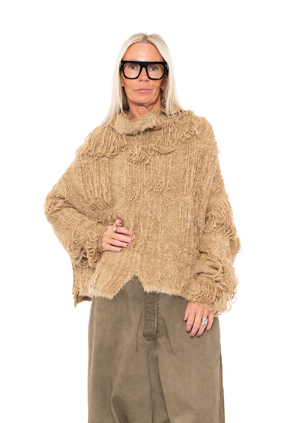 LADDERED SILK KNIT PULLOVER