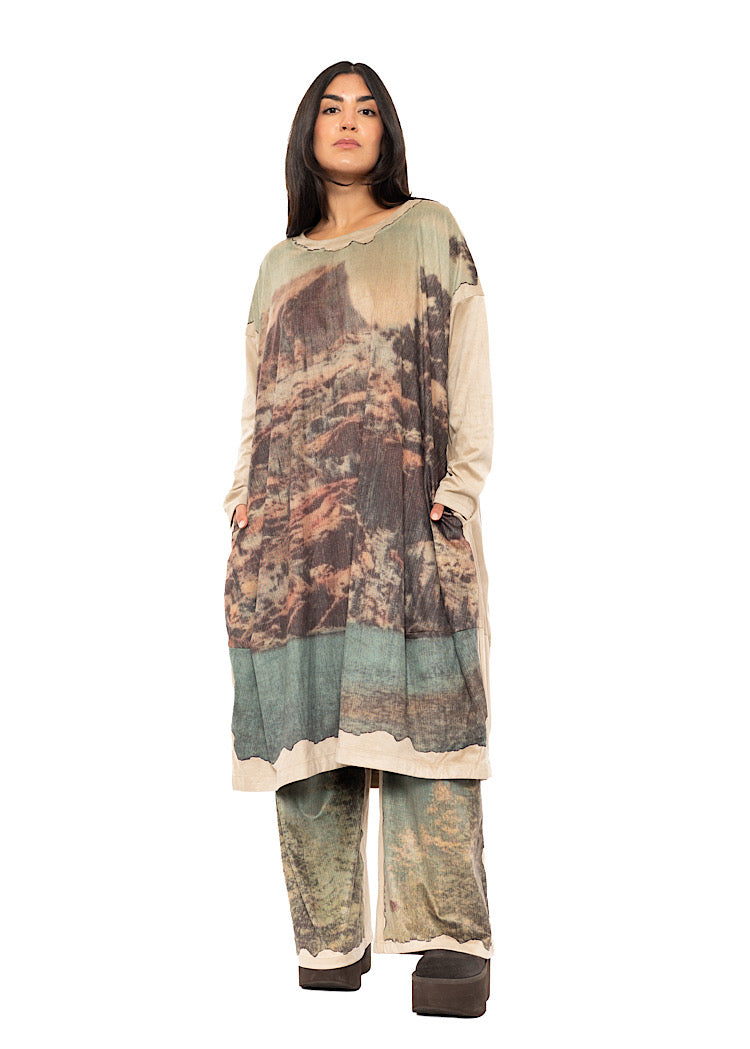 LANDSCAPE PRINT BALLOON DRESS